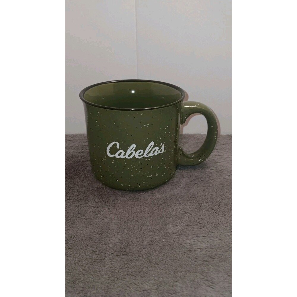 Cabela's Coffee Mug Green With Black Accent White Speckled